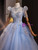 Blue Ball Gown Tulle Puff Sleeve Sequins Beading Quinceanera Dress