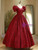 Burgundy Print Short Sleeve Quinceanera Dress