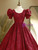 Burgundy Print Short Sleeve Quinceanera Dress