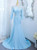 Blue Mermaid Pleats Beading Prom Dress