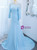 Blue Mermaid Pleats Beading Prom Dress