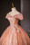 Orange Tulle Sequins Off the Shoulder Appliques Quinceanera Dress