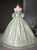 Green Sequins Puff Sleeve Pleats Quinceanera Dress