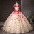 Champagne Tulle Red 3D Flower Quinceanera Dress