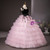 Pink Tulle Tiers Velvet Flower Quinceanera Dress