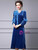 Blue Velvet Loose Long Sleeve V-neck Mother Of The Bride Dress