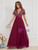 Burgundy Chiffon Short Sleeve V-neck Bridesmaid Dress