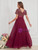 Burgundy Chiffon Short Sleeve V-neck Bridesmaid Dress