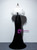 Black Mermaid Velvet Off the Shoulder Feather Prom Dress