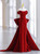 Burgundy Velvet Off the Shoulder Crystal Prom Dress