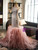 Pink Gray Tulle Mermaid Pleats Prom Dress