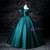 Green Satin Short Sleeve Pleats Bow Quinceanera Dress