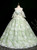 Green Tulle 3D Flower Puff Sleeve Quinceanera Dress