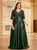 Plus Size Green Satin Sequins Short Sleeve Prom Dress