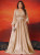 Plus Size Champagne Satin Lace Long Sleeve Prom Dress