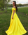 Off the Shoulder Evening Dress with Pockets in Bright Yellow Satin