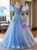 Blue Tulle V-neck Puff Sleeve 3D Flower Quinceanera Dress