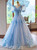 Blue Tulle V-neck Puff Sleeve 3D Flower Quinceanera Dress