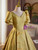 Yellow Print Puff Sleeve Quinceanera Dress
