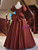 Coffee Satin Puff Sleeve Bow Quinceanera Dress