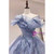 Gray Blue Tulle Strapless Prom Dress