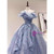 Gray Blue Tulle Strapless Prom Dress