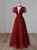 Burgundy Sequins Short Sleeve Backless Prom Dress