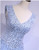 Blue Tulle V-neck Beading Sequins Prom Dress