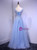 Blue Tulle V-neck Beading Sequins Prom Dress