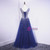 Blue Tulle V-neck Beading Sequins Prom Dress