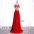 Red V-neck Backless Beading Prom Dress