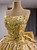 Gold Sequins Strapless Bow Prom Dress