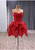 Red Ball Gown Strapless Sequins Beading Prom Dress With Detachable Hem