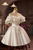 White Satin Puff Sleeve Lace Bow Homecoming Dress