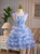 Blue Tulle Spaghetti Straps Bow Homecoming Dress