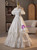 White Satin Off the Shoulder Puff Sleeve Wedding Dress
