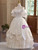 White Satin Lace Puff Sleeve Wedding Dress