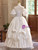 White Satin Lace Puff Sleeve Wedding Dress