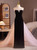 Black Velvet Scoop Neck Pink Tulle Pearls Prom Dress