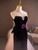 Black Velvet Scoop Neck Pink Tulle Pearls Prom Dress