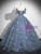 Blue Tulle Puff Sleeve Butterfly Quinceanera Dress