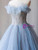 Blue Tulle Strapless Beading Pleats Prom Dress