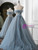Blue Tulle Strapless Beading Pleats Prom Dress
