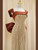 Champagne Sequins Caramel Satin Prom Dress