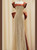 Champagne Sequins Caramel Satin Prom Dress
