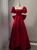 Simple Burgundy Satin Puff Sleeve Bow Prom Dress