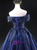 Navy Blue Tulle Beading Off the Shoulder Prom Dress