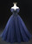 Luxury Navy Blue Tulle Off the Shoulder Beading Prom Dress