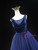 Navy Blue Tulle Velvet Beading Prom Dress