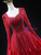 Burgundy Tulle Square Neck Beading Prom Dress